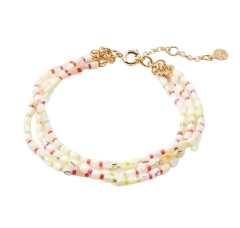 NWT LOFT Pearlized Multi-Strand Ivory, Pink & Yellow Beaded Bracelet